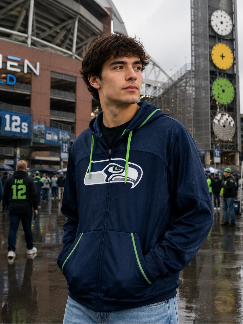 Seattle Seahawks NFL Team Apparel TX3 Warm Zip Hoodie Large